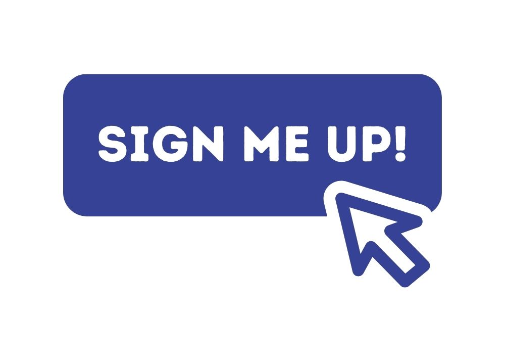 a blue button that says “SIGN ME UP!” being hovered over by a white computer arrow